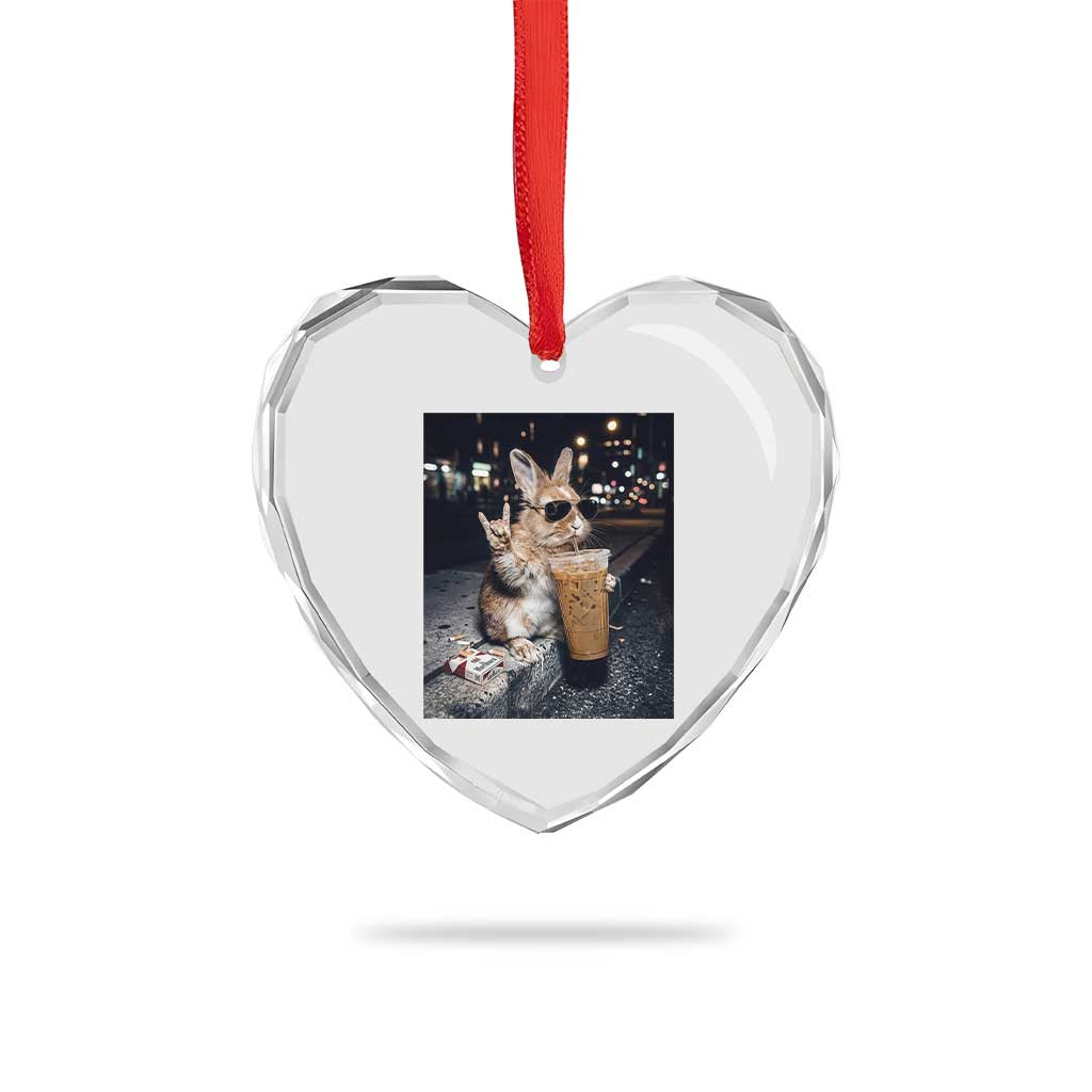 Funny Bunny Drinking Diet Coke Heart Crystal Glass Ornament Vintage 90s Graphic Meme