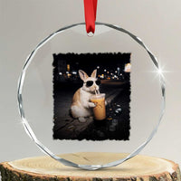 Funny Bunny Drinking Iced Coffee Crystal Glass Ornament Animal Meme Viral Internet