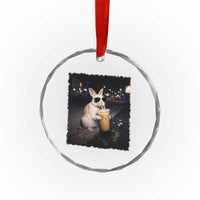 Funny Bunny Drinking Iced Coffee Crystal Glass Ornament Animal Meme Viral Internet
