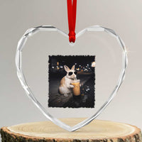 Funny Bunny Drinking Iced Coffee Heart Crystal Glass Ornament Animal Meme Viral Internet