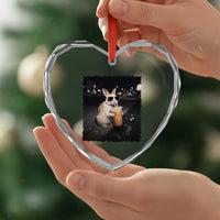 Funny Bunny Drinking Iced Coffee Heart Crystal Glass Ornament Animal Meme Viral Internet