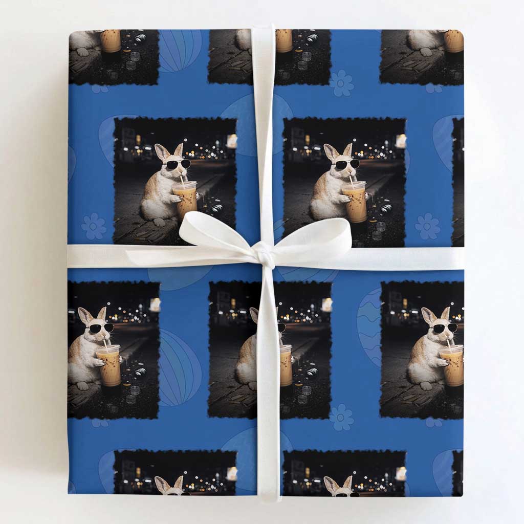 Funny Bunny Drinking Iced Coffee Wrapping Paper Roll Animal Meme Viral Internet