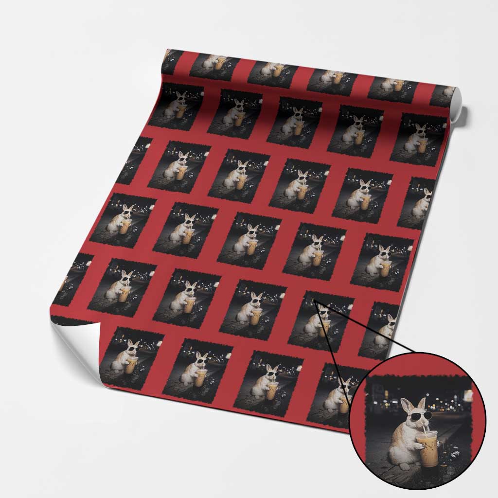 Funny Bunny Drinking Iced Coffee Wrapping Paper Roll Animal Meme Viral Internet