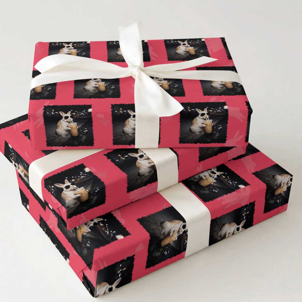 Funny Bunny Drinking Iced Coffee Wrapping Paper Roll Animal Meme Viral Internet