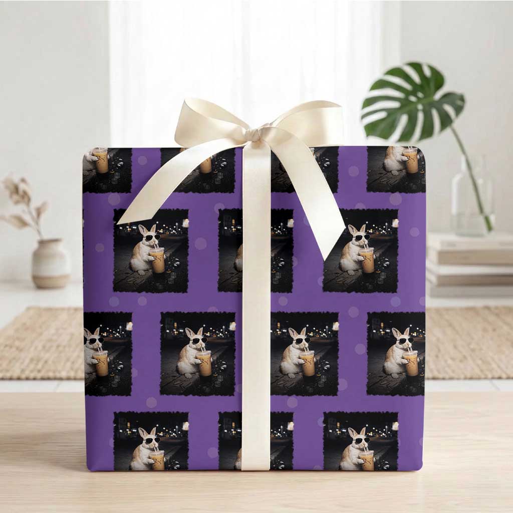 Funny Bunny Drinking Iced Coffee Wrapping Paper Roll Animal Meme Viral Internet