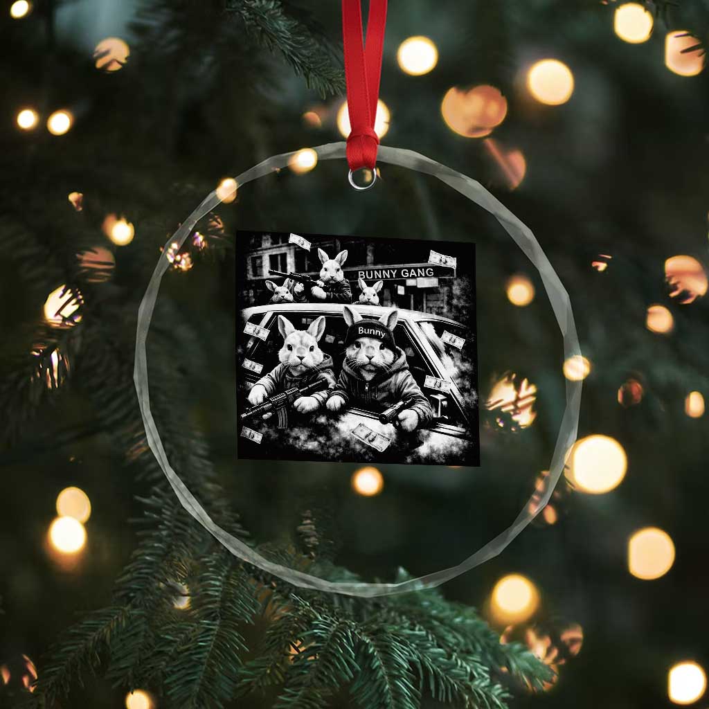 Funny Bunny Gang Crystal Glass Ornament Vintage Rabbit Meme