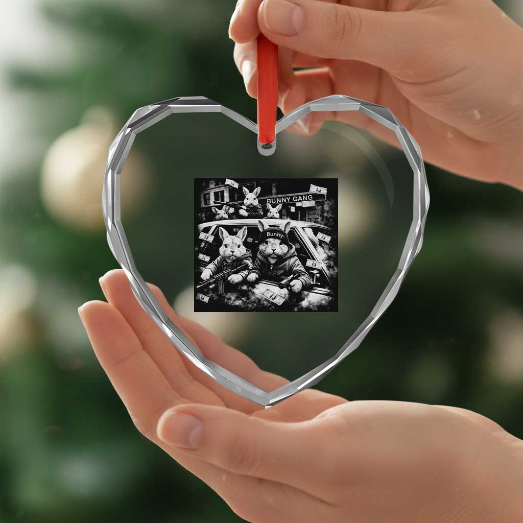 Funny Bunny Gang Heart Crystal Glass Ornament Vintage Rabbit Meme