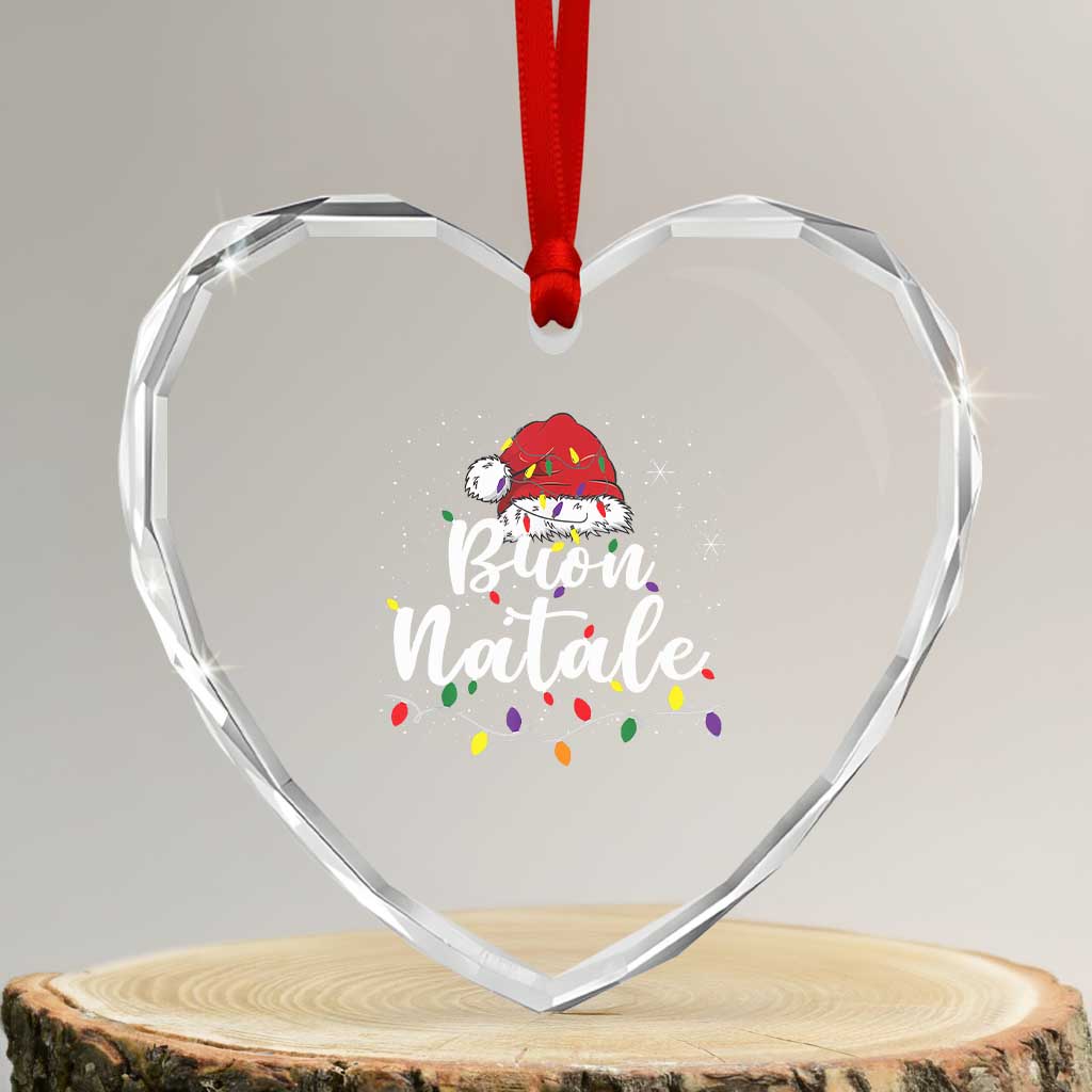 Funny Buon Natale Heart Crystal Glass Ornament Italian Christmas Italy Pride Santa Hat - Wonder Print Shop