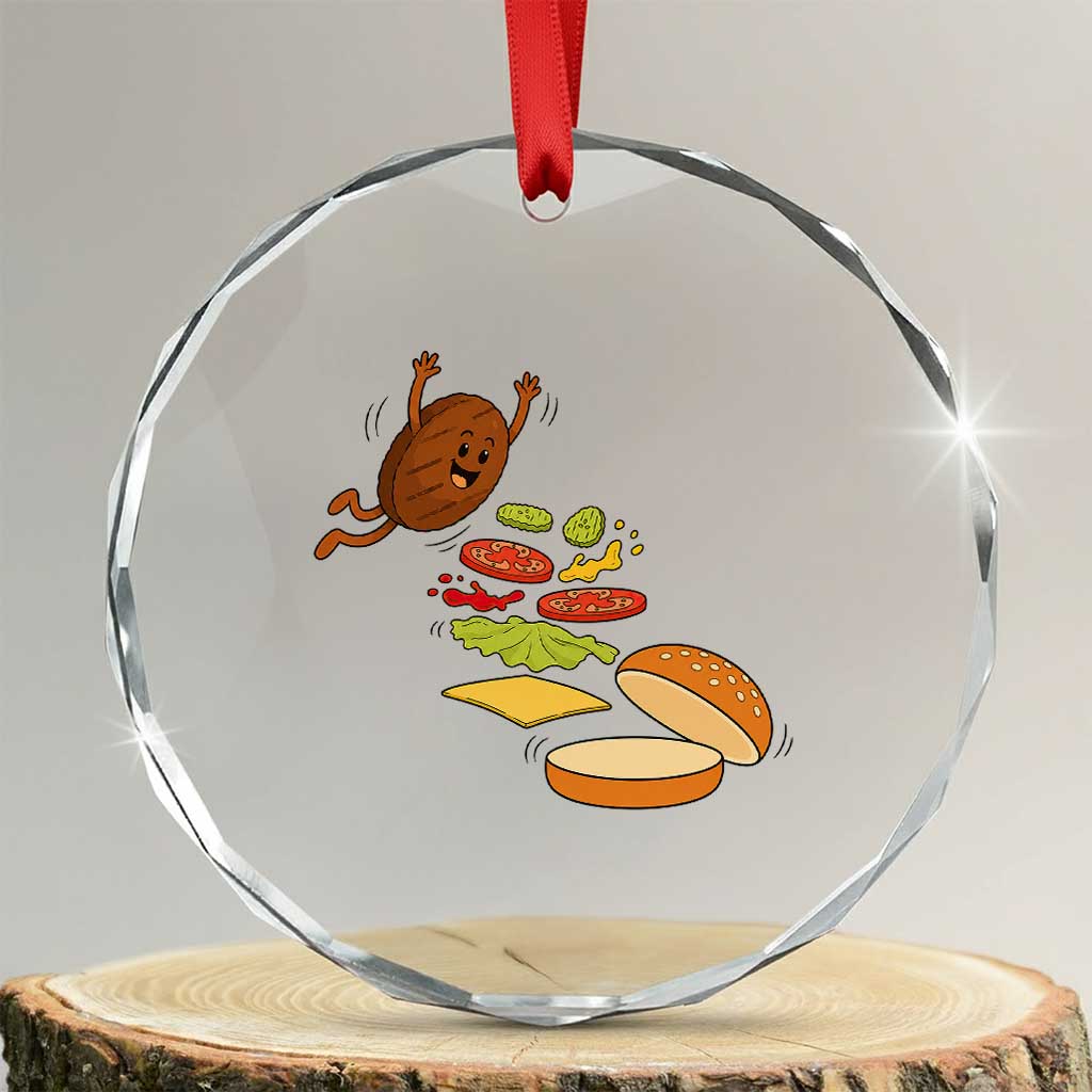 Funny Burger Ingredients Flying Into Bun Crystal Glass Ornament Fast Food Lover Gift