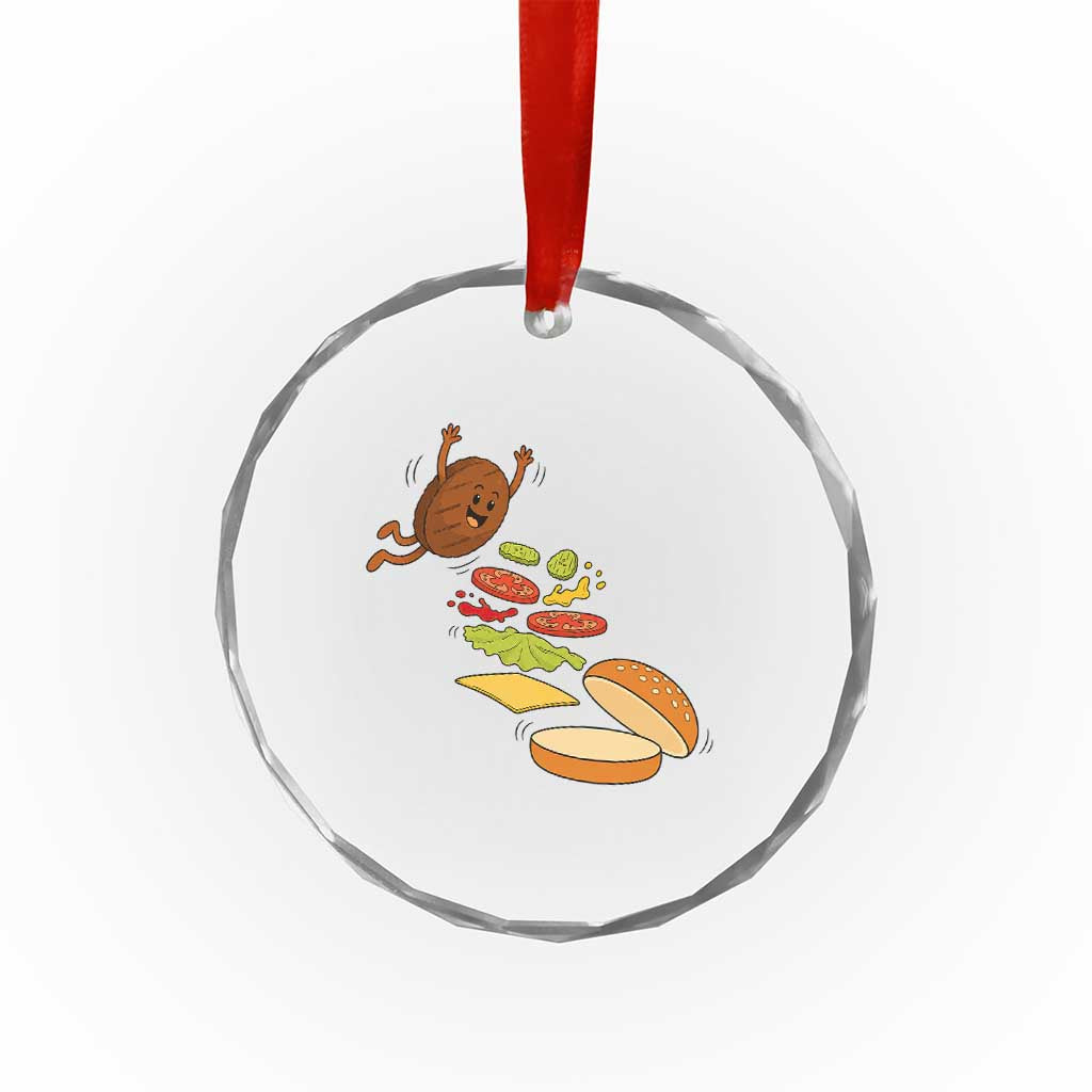 Funny Burger Ingredients Flying Into Bun Crystal Glass Ornament Fast Food Lover Gift