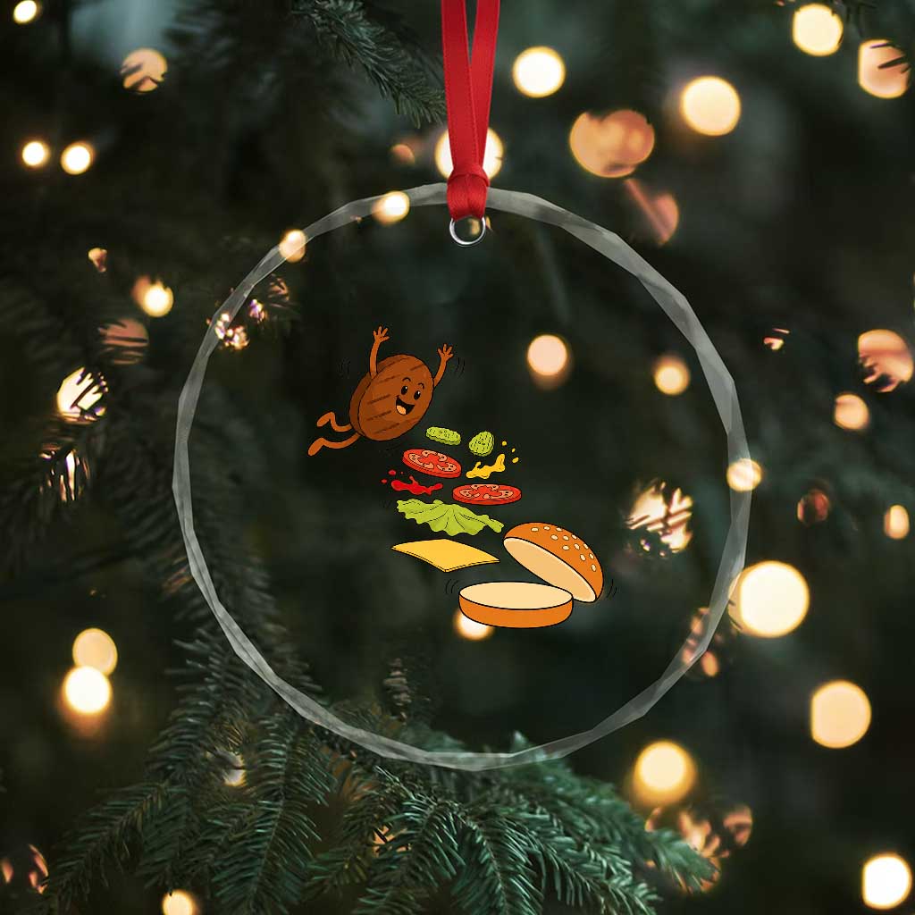 Funny Burger Ingredients Flying Into Bun Crystal Glass Ornament Fast Food Lover Gift