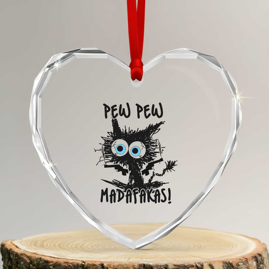 Funny Burnt Cat Heart Crystal Glass Ornament Pew Pew Madafakas - Wonder Print Shop