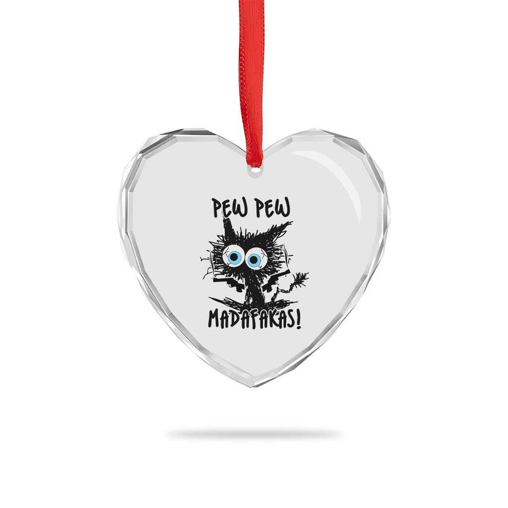 Funny Burnt Cat Heart Crystal Glass Ornament Pew Pew Madafakas - Wonder Print Shop
