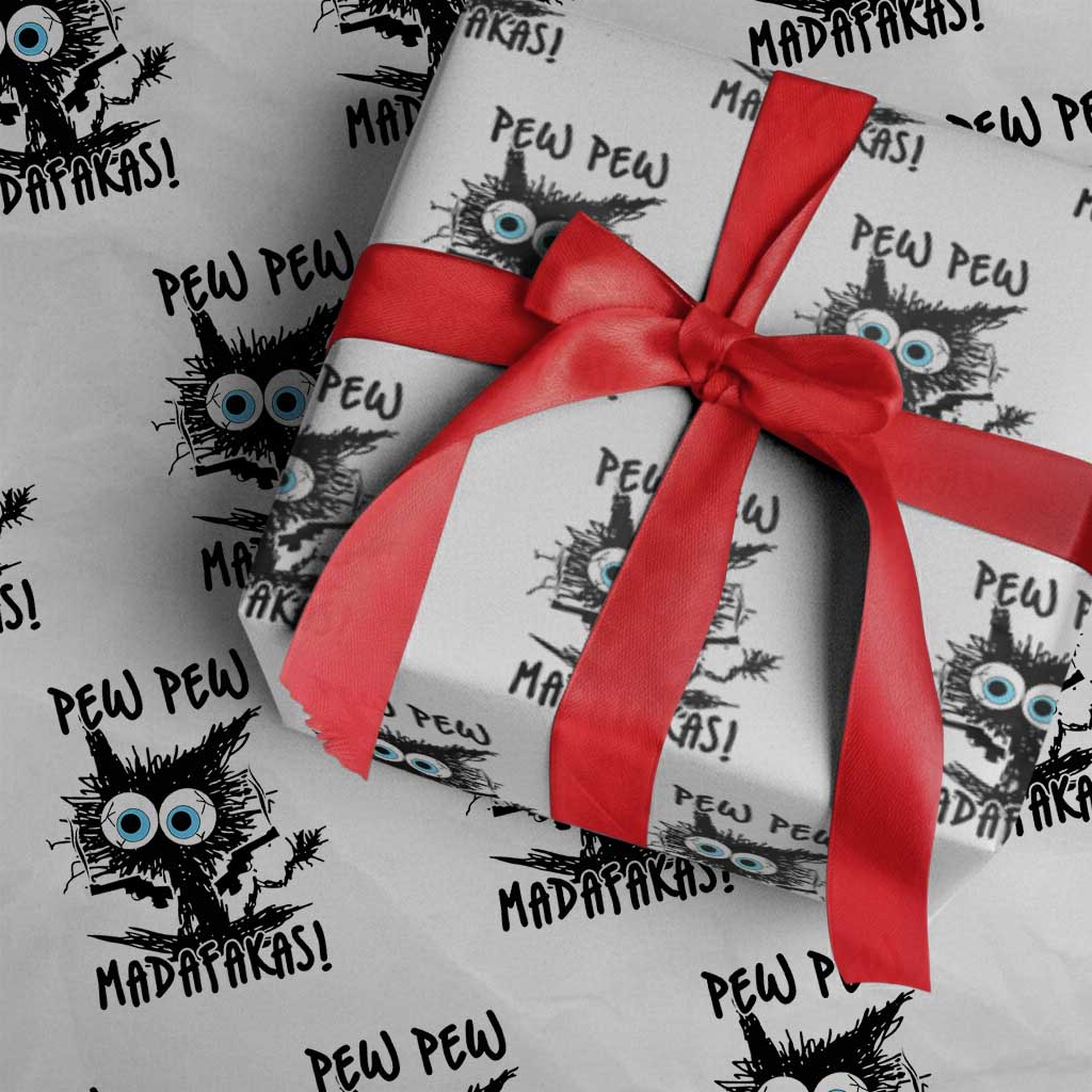 Funny Burnt Cat Wrapping Paper Roll Pew Pew Madafakas