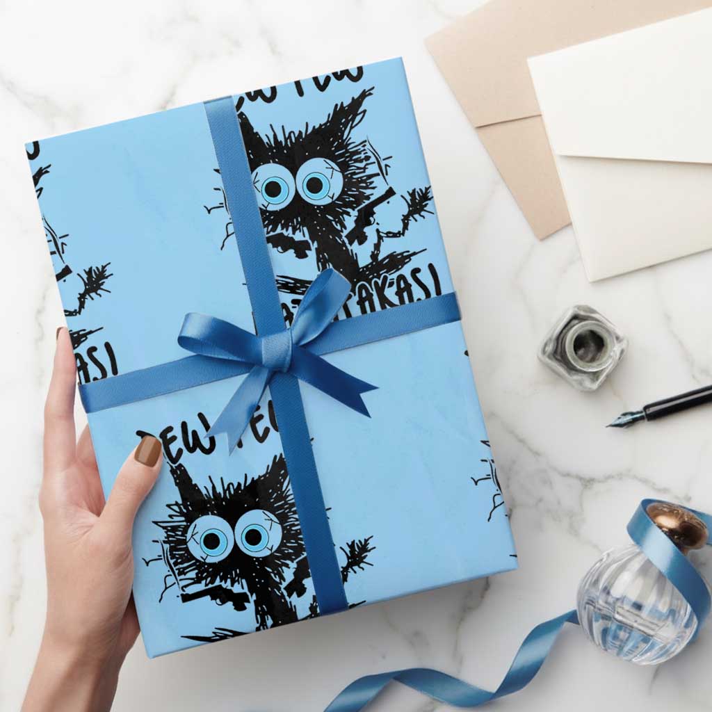 Funny Burnt Cat Wrapping Paper Roll Pew Pew Madafakas