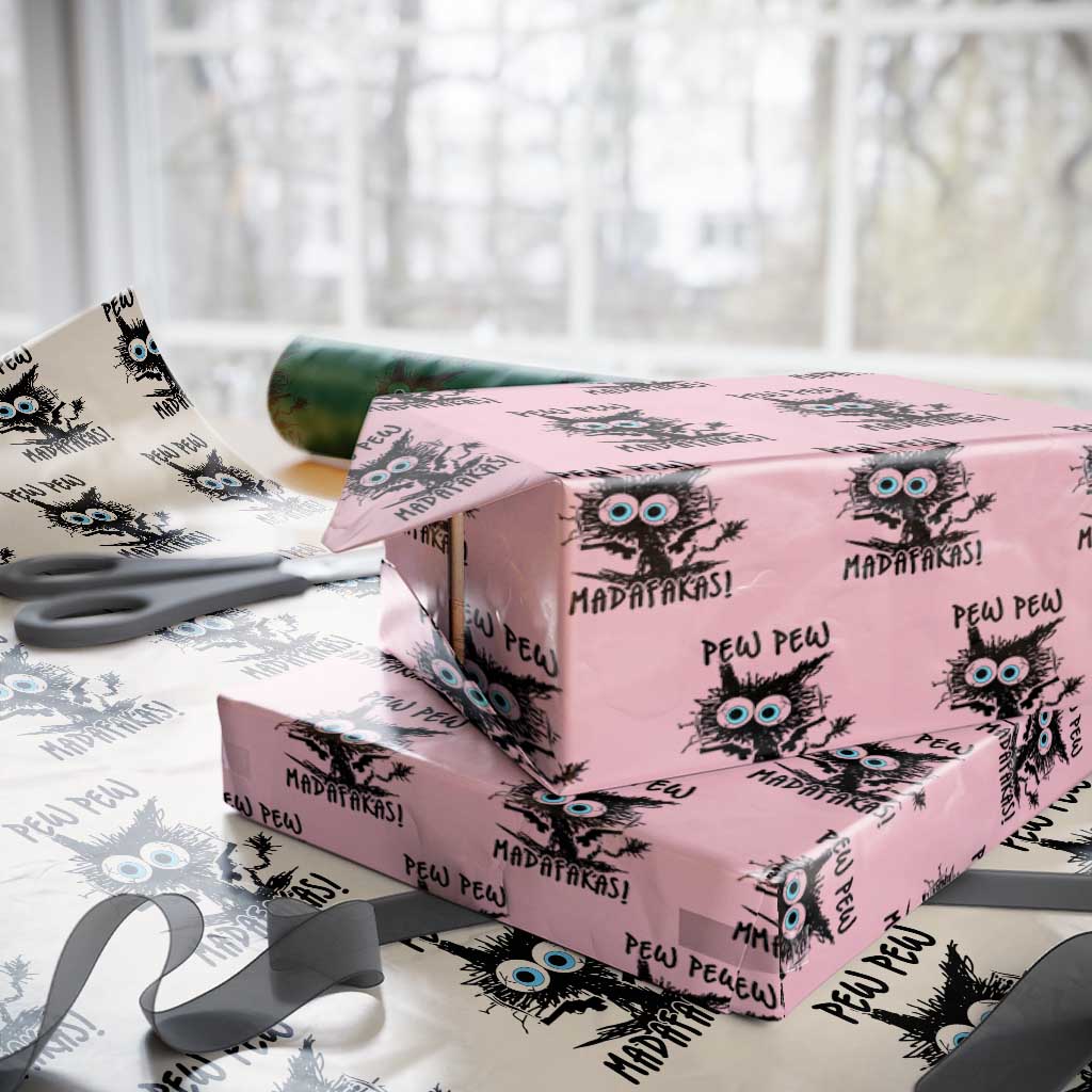 Funny Burnt Cat Wrapping Paper Roll Pew Pew Madafakas