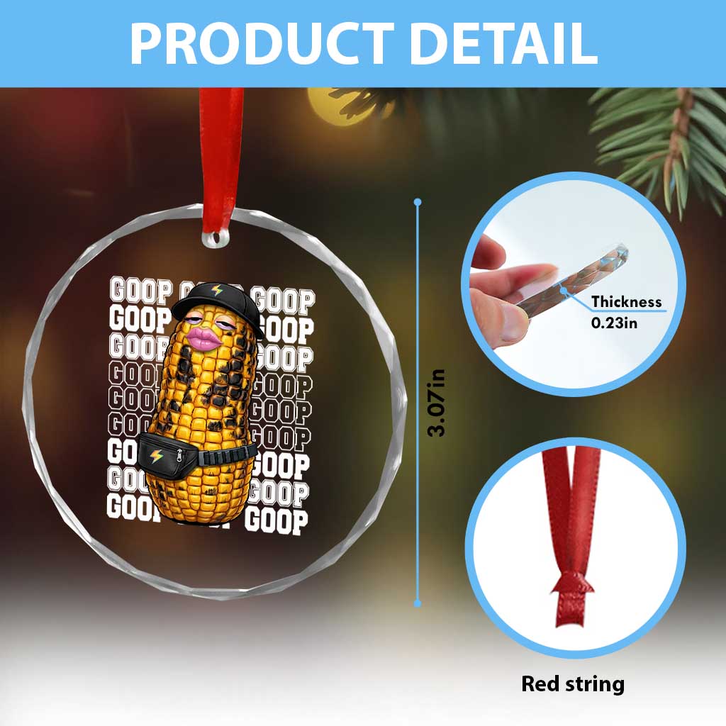 Funny Burnt Peanut Goop Crystal Glass Ornament Burnt Corn Meme Viral Humor