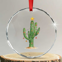 Funny Cactus Christmas Xmas Trees Lights Santa Hat Cactus Lovers Crystal Glass Ornament - Wonder Print Shop