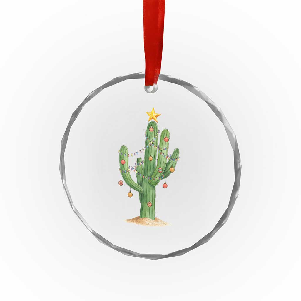 Funny Cactus Christmas Xmas Trees Lights Santa Hat Cactus Lovers Crystal Glass Ornament - Wonder Print Shop