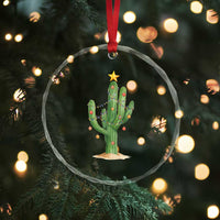 Funny Cactus Christmas Xmas Trees Lights Santa Hat Cactus Lovers Crystal Glass Ornament - Wonder Print Shop