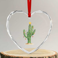 Funny Cactus Christmas Xmas Trees Lights Santa Hat Cactus Lovers Heart Crystal Glass Ornament - Wonder Print Shop
