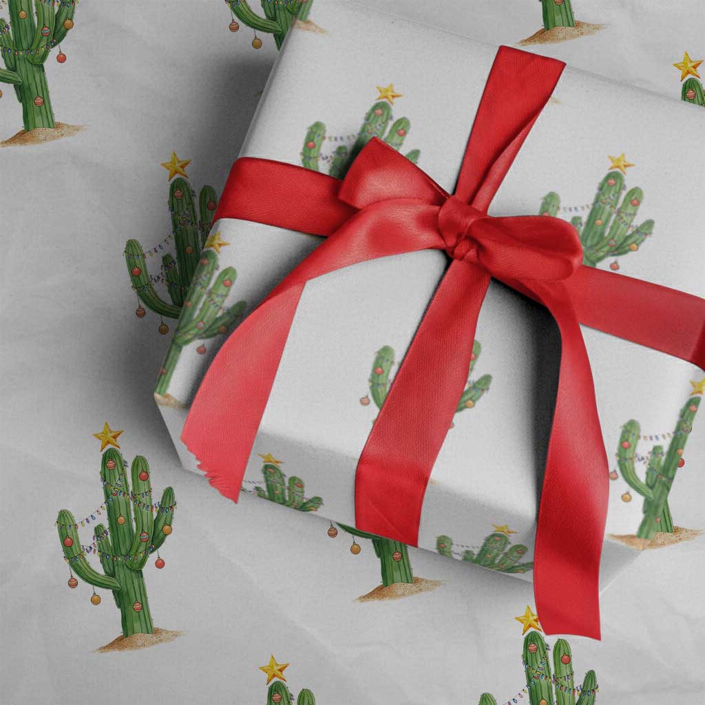 Funny Cactus Christmas Xmas Trees Lights Santa Hat Cactus Lovers Wrapping Paper Roll - Wonder Print Shop
