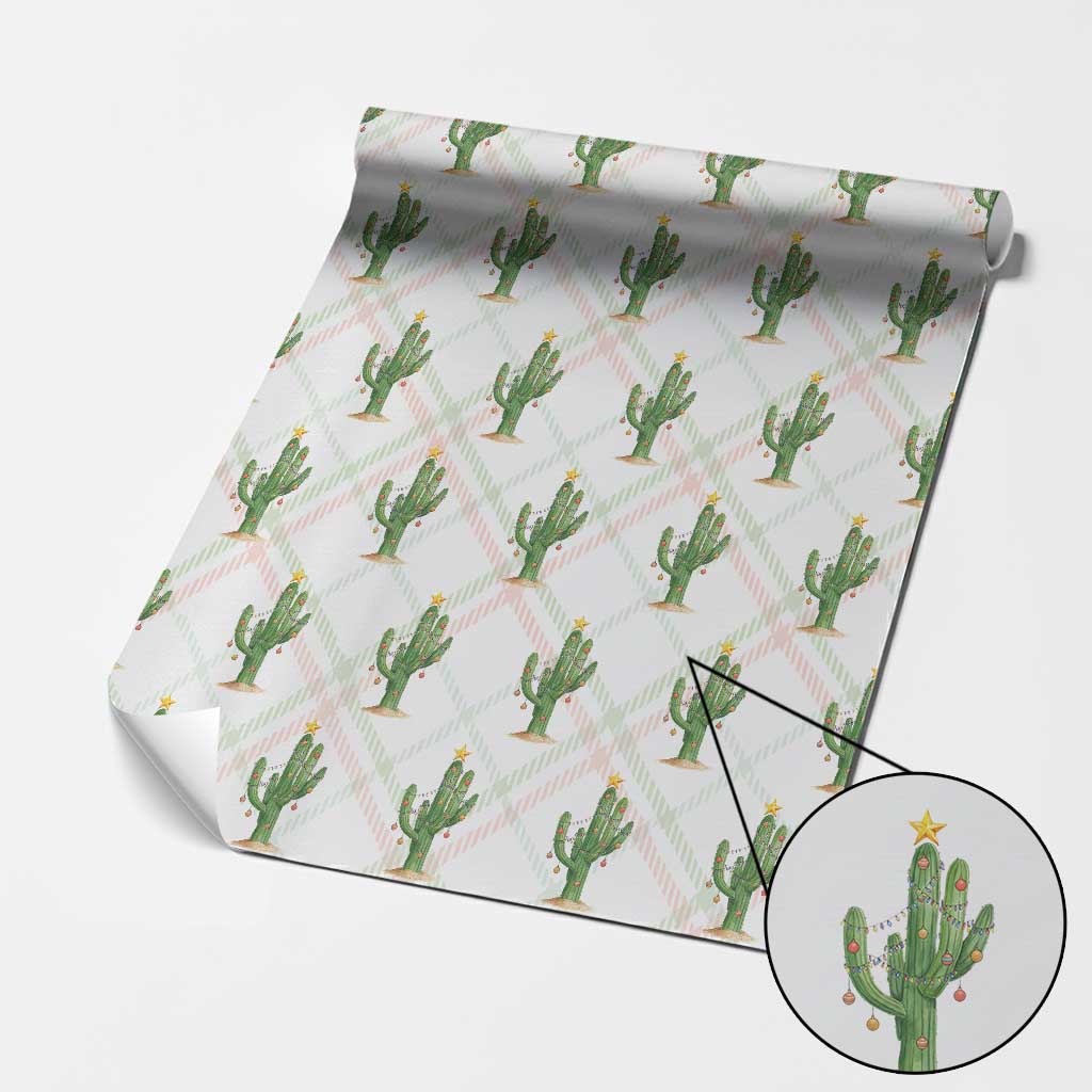 Funny Cactus Christmas Xmas Trees Lights Santa Hat Cactus Lovers Wrapping Paper Roll - Wonder Print Shop