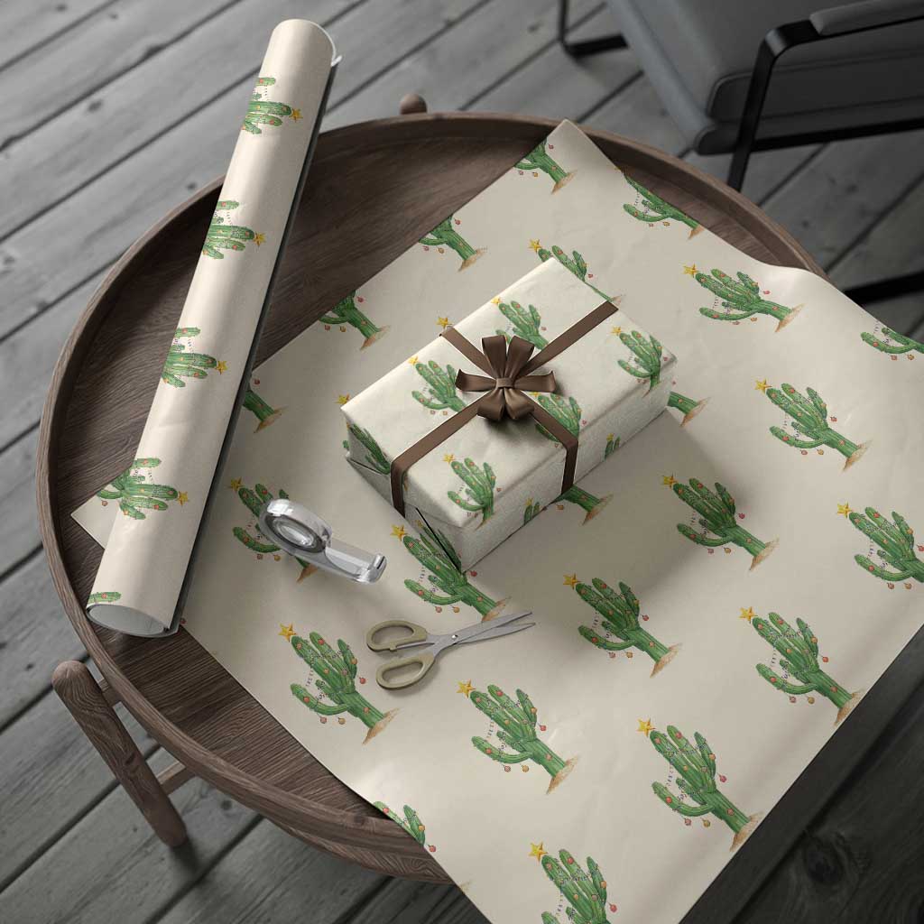 Funny Cactus Christmas Xmas Trees Lights Santa Hat Cactus Lovers Wrapping Paper Roll - Wonder Print Shop