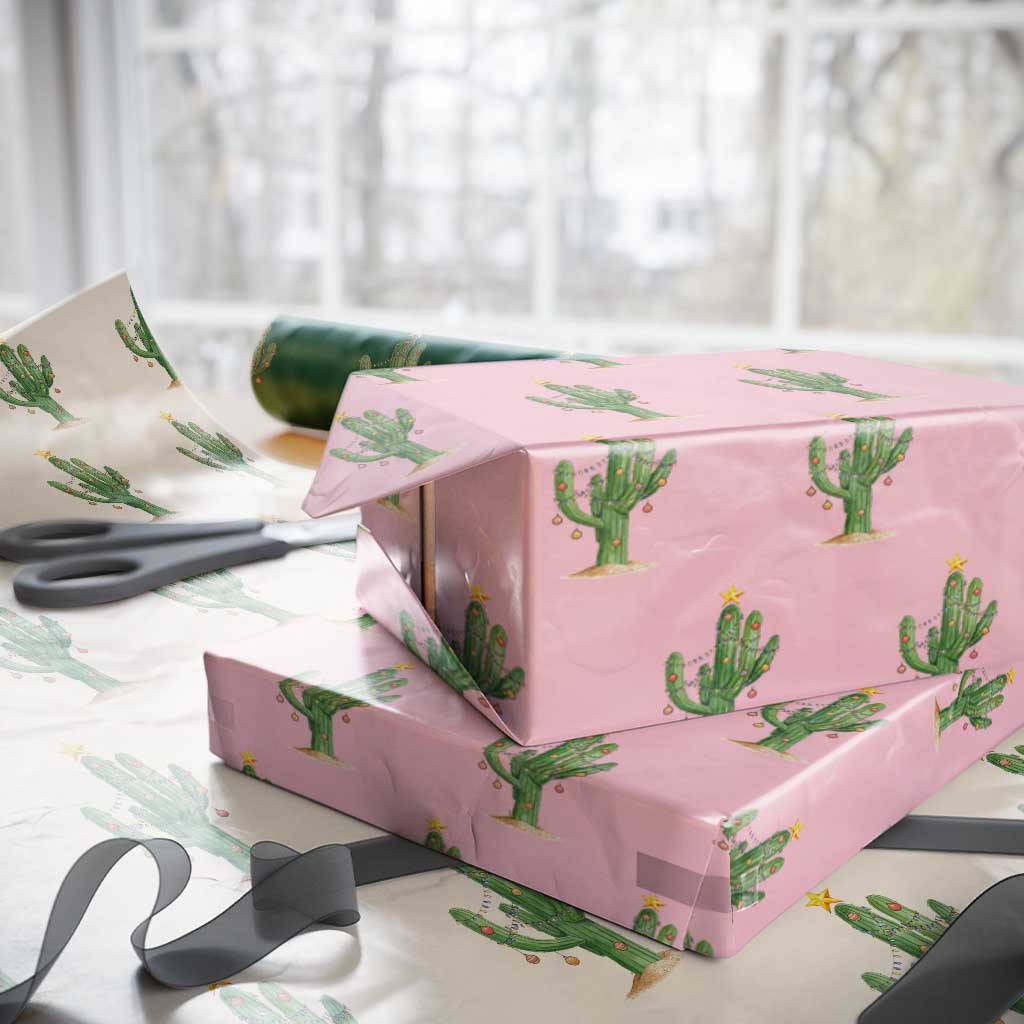 Funny Cactus Christmas Xmas Trees Lights Santa Hat Cactus Lovers Wrapping Paper Roll - Wonder Print Shop