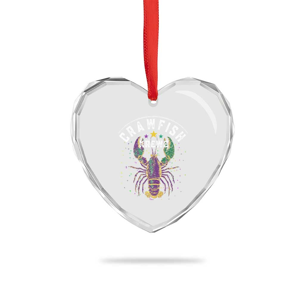 Funny Cajun Crawfish Boil Mardi Gras Heart Crystal Glass Ornament Crawfish Krewe