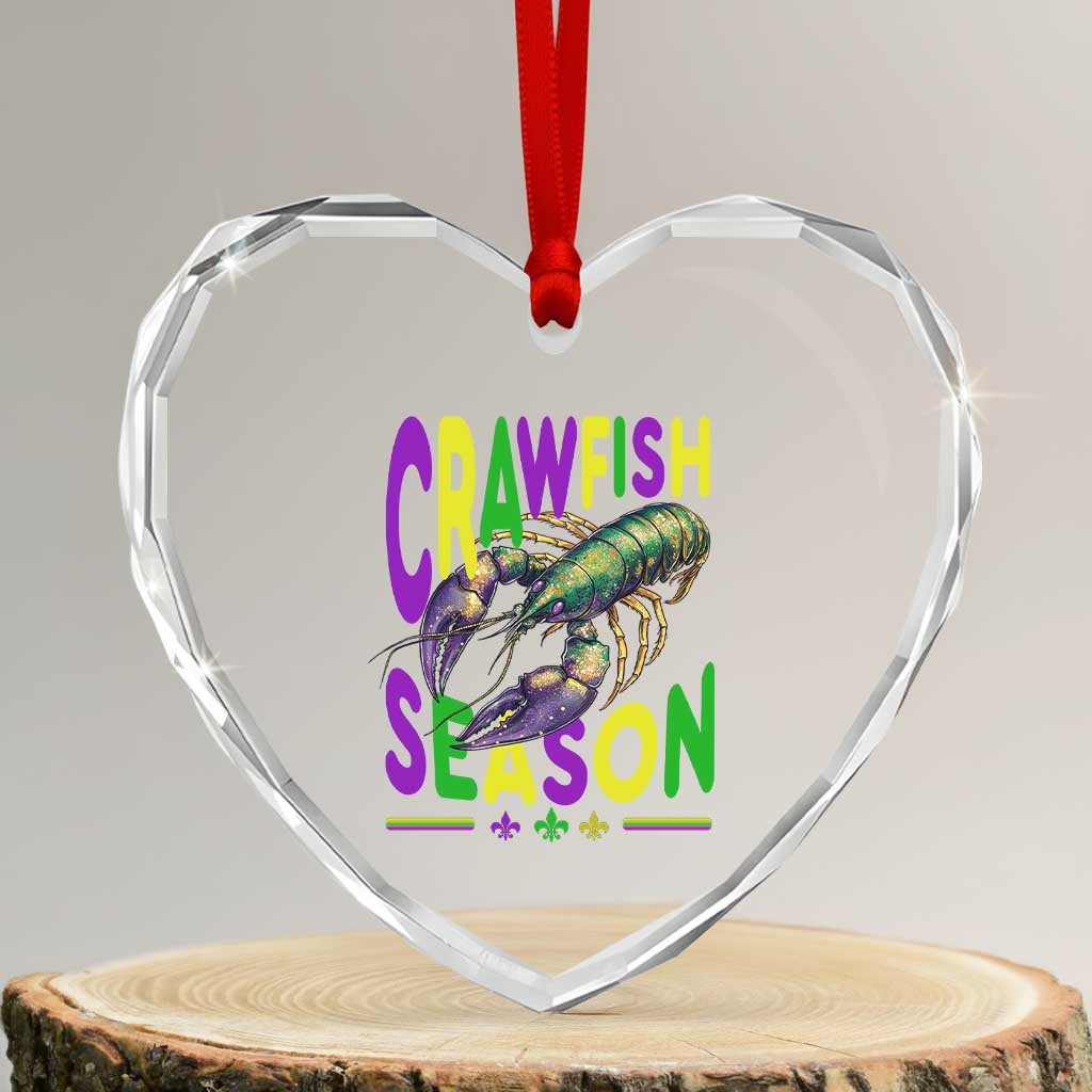 Funny Cajun Crawfish Boil Mardi Gras Heart Crystal Glass Ornament Crawfish Season Fleur De Lis