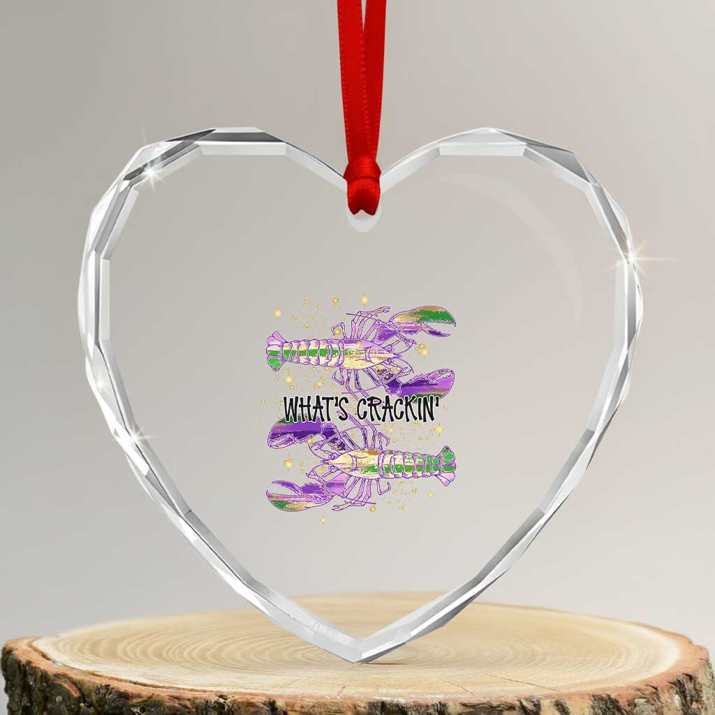 Funny Cajun Crawfish Boil Mardi Gras Heart Crystal Glass Ornament What's Crackin