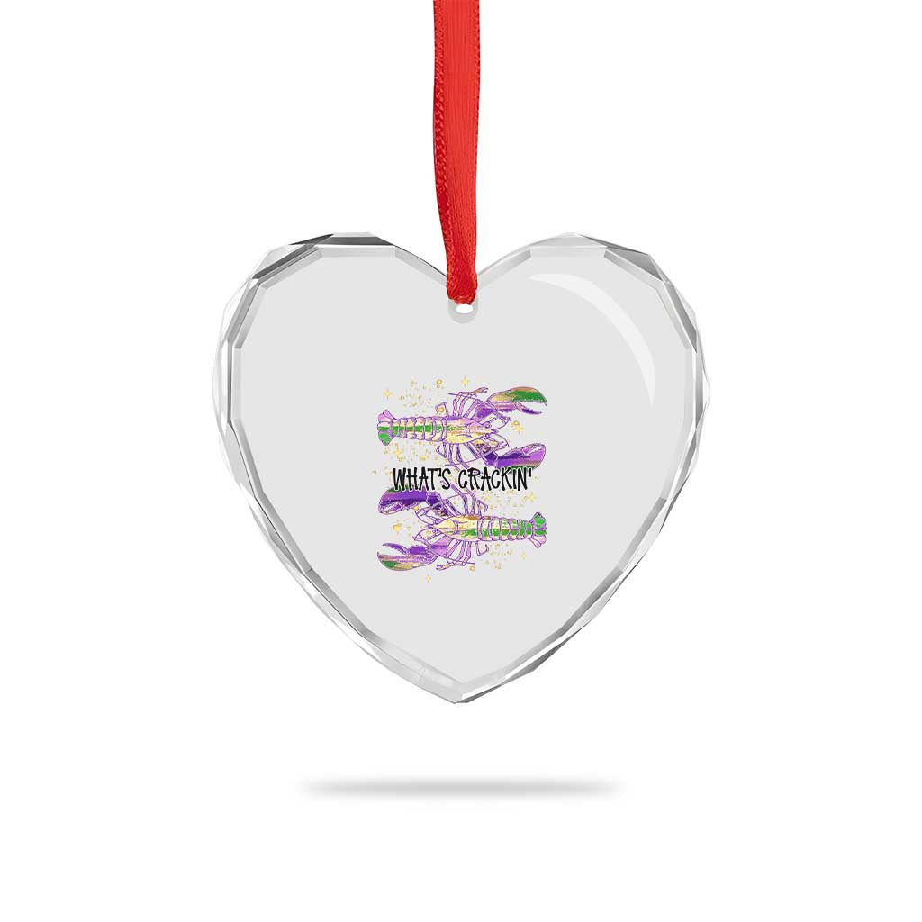 Funny Cajun Crawfish Boil Mardi Gras Heart Crystal Glass Ornament What's Crackin