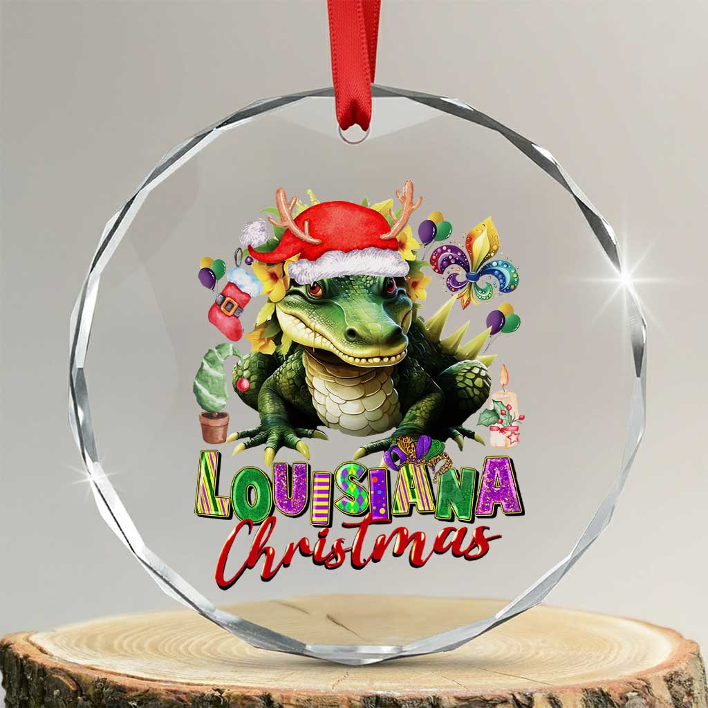 Funny Cajun Louisiana Christmas Santa's Alligator Crystal Glass Ornament TS11