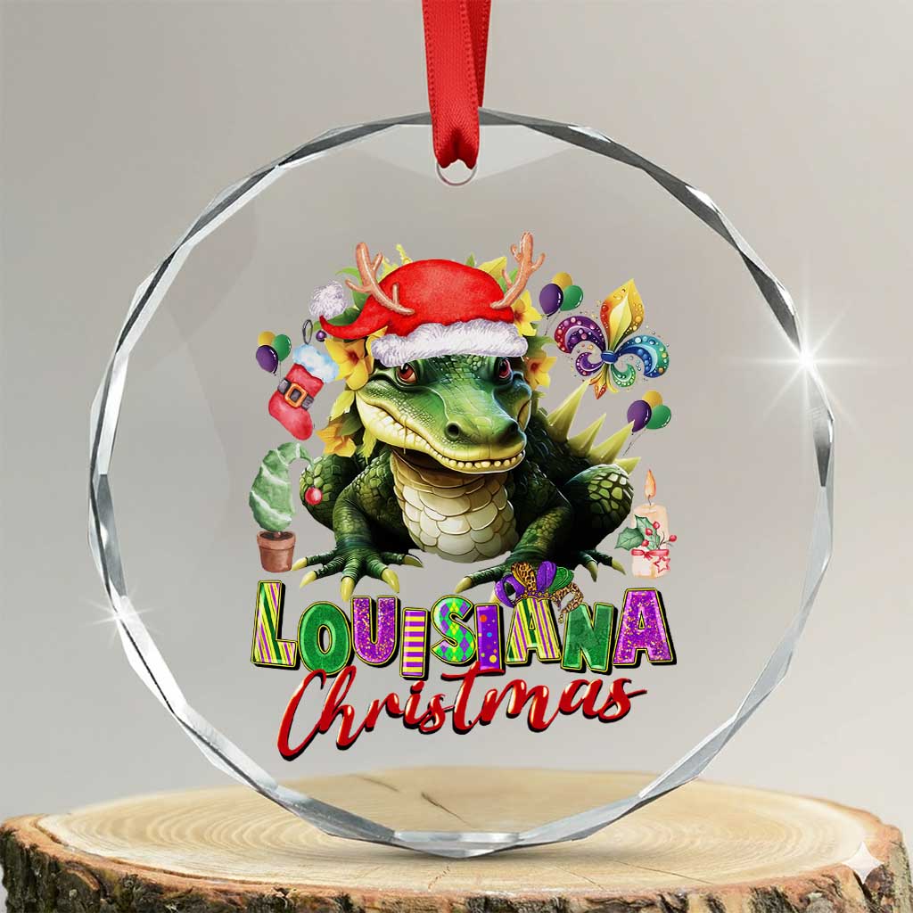 Funny Cajun Louisiana Christmas Santa's Alligator Crystal Glass Ornament - Wonder Print Shop