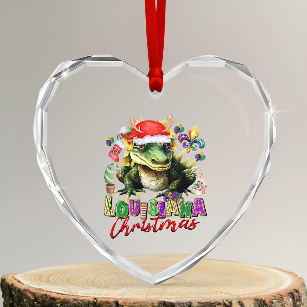 Funny Cajun Louisiana Christmas Santa's Alligator Heart Crystal Glass Ornament - Wonder Print Shop