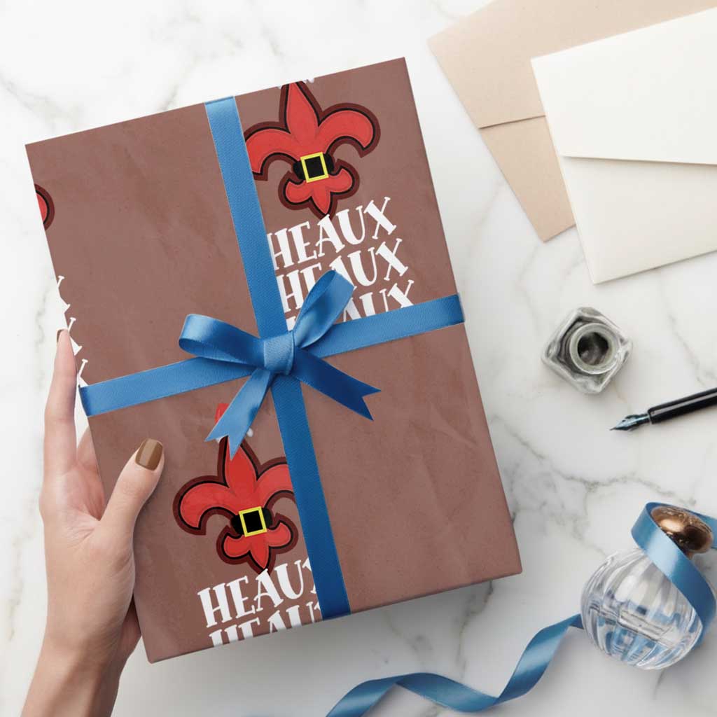 Funny Cajun Louisiana Christmas Wrapping Paper Roll Heaux Heaux Heaux New Orleans Santa Hat - Wonder Print Shop