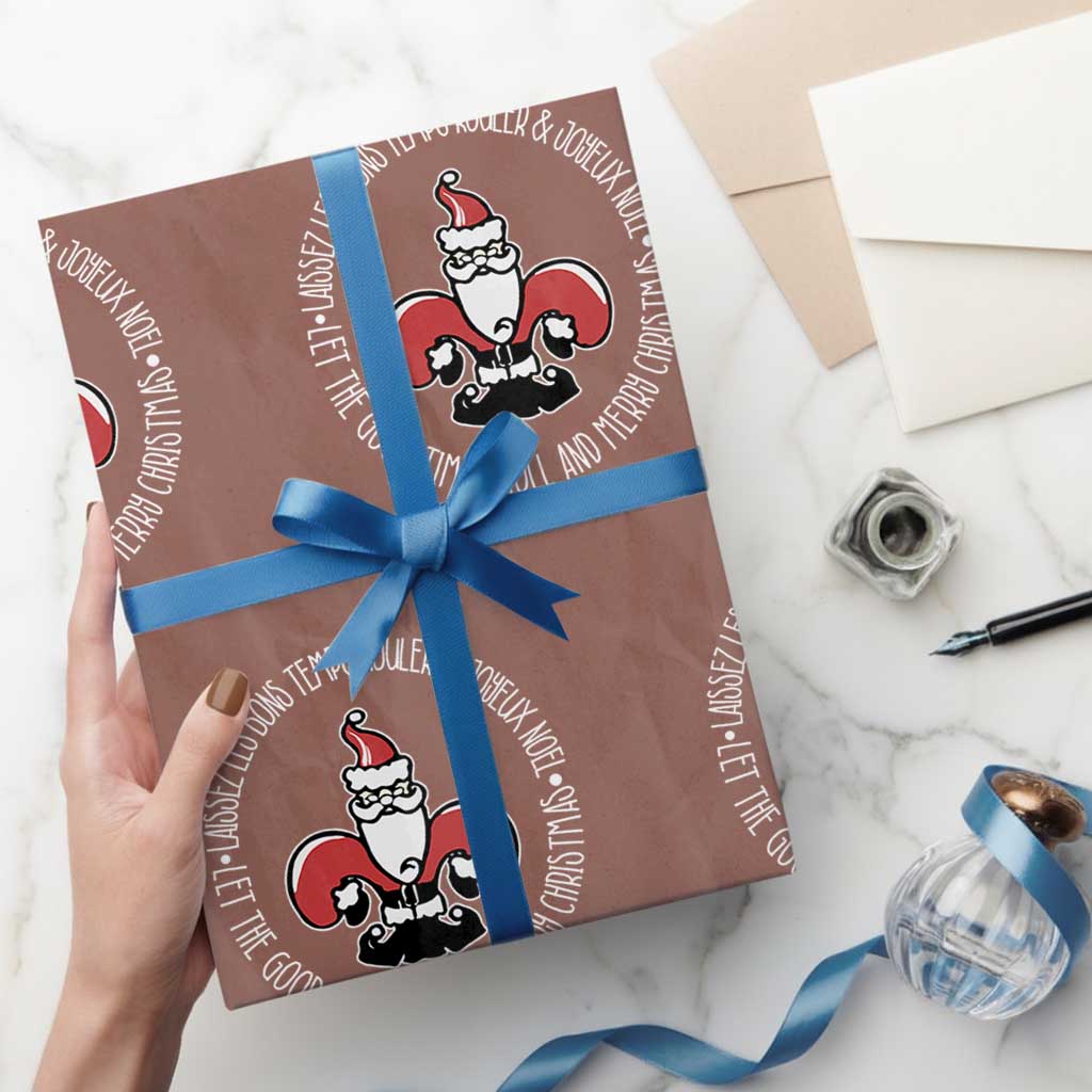 Funny Cajun Louisiana Christmas Wrapping Paper Roll Laissez Les Bons Temps Rouler & Joyeux Merry Christmas Santa Saint Symbol - Wonder Print Shop