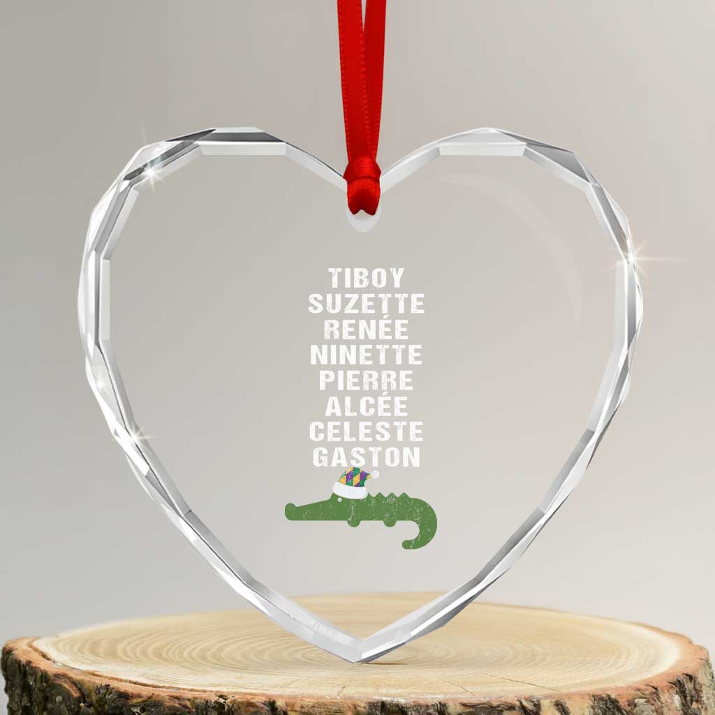 Funny Cajun Louisiana Xmas Heart Crystal Glass Ornament Eight Crocodiles New Orleans Santa - Wonder Print Shop