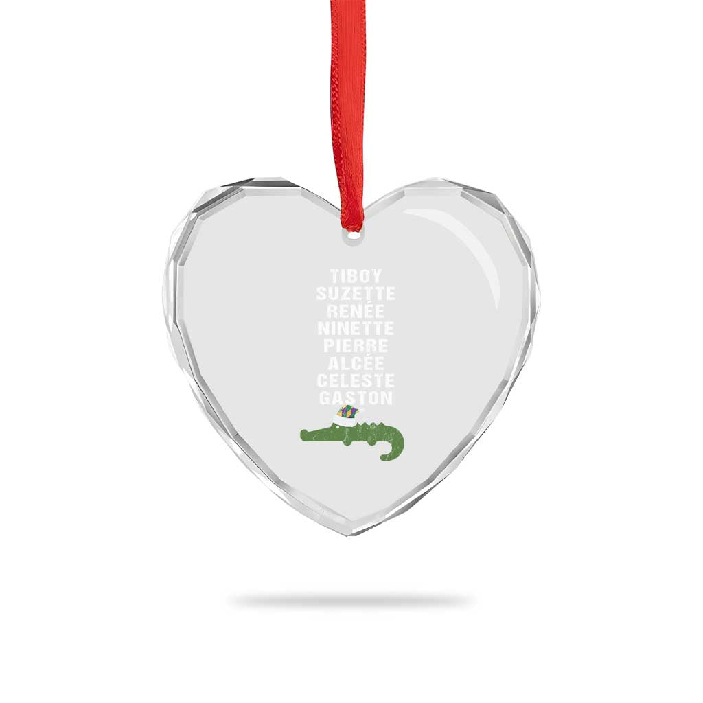 Funny Cajun Louisiana Xmas Heart Crystal Glass Ornament Eight Crocodiles New Orleans Santa - Wonder Print Shop