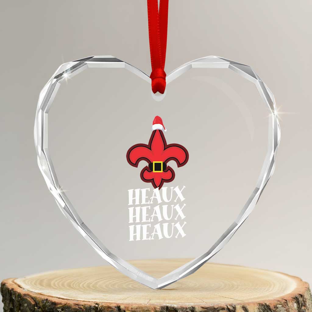 Funny Cajun Louisiana Xmas Heart Crystal Glass Ornament Heaux Heaux Heaux New Orleans Santa Hat - Wonder Print Shop