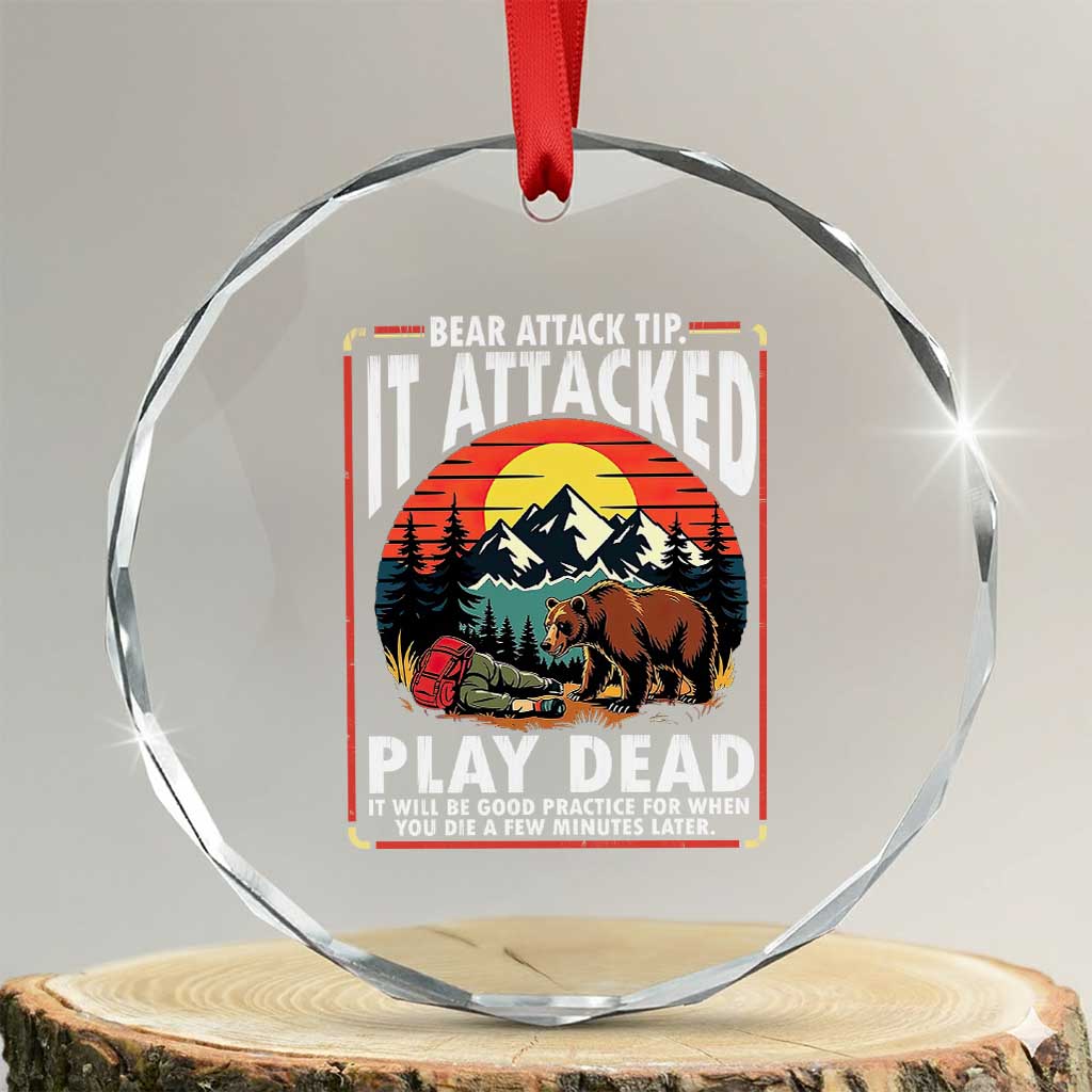 Funny Camping Hiking Sarcastic Crystal Glass Ornament Bear Attack Tip - Wonder Print Shop