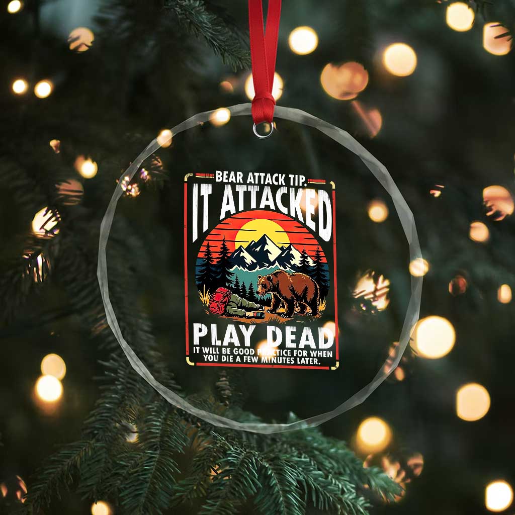 Funny Camping Hiking Sarcastic Crystal Glass Ornament Bear Attack Tip - Wonder Print Shop