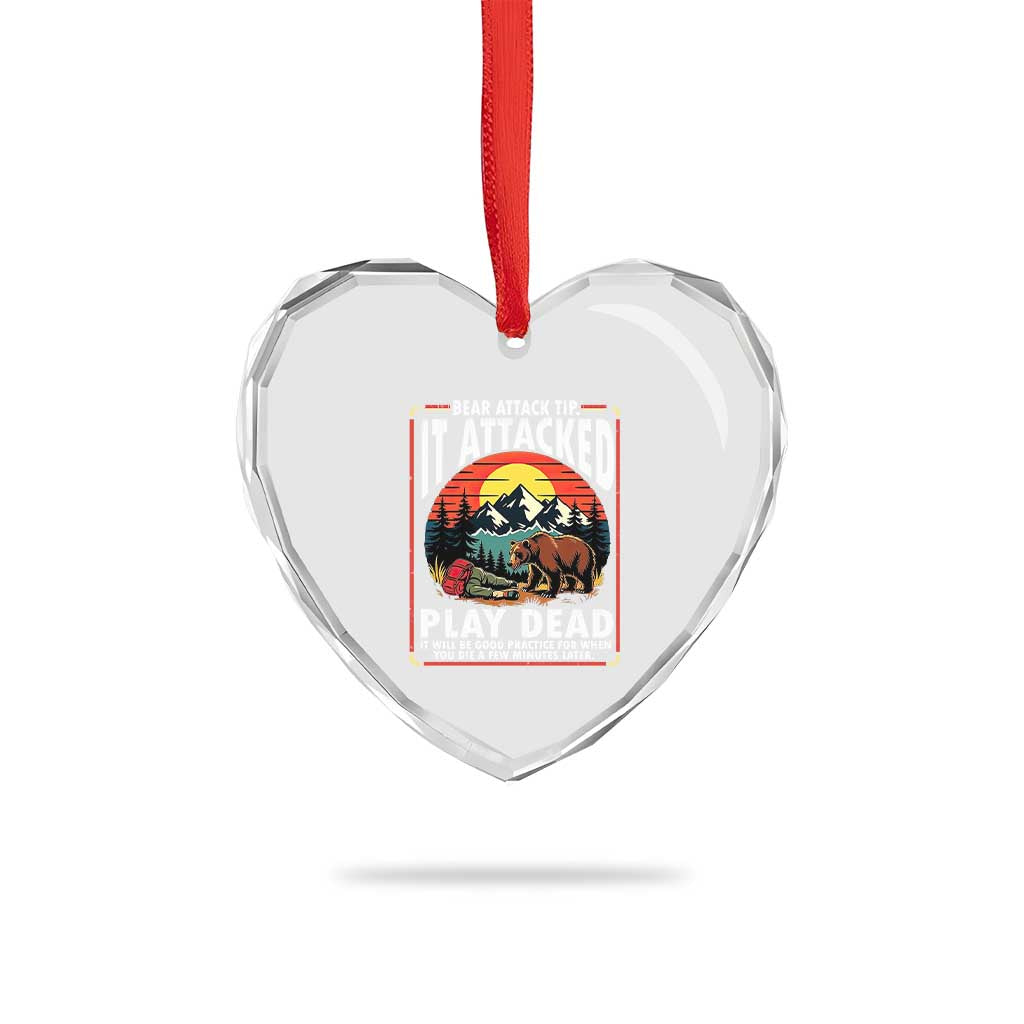 Funny Camping Hiking Sarcastic Heart Crystal Glass Ornament Bear Attack Tip - Wonder Print Shop