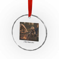 Funny Camping Raccoon Crystal Glass Ornament I Live Here Now Outdoor Lover