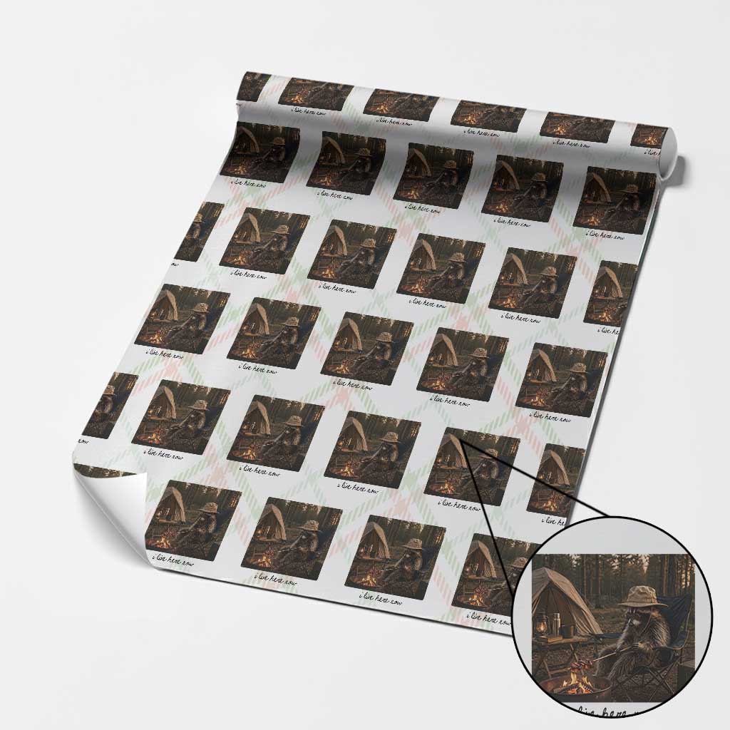 Funny Camping Raccoon Wrapping Paper Roll I Live Here Now Outdoor Lover