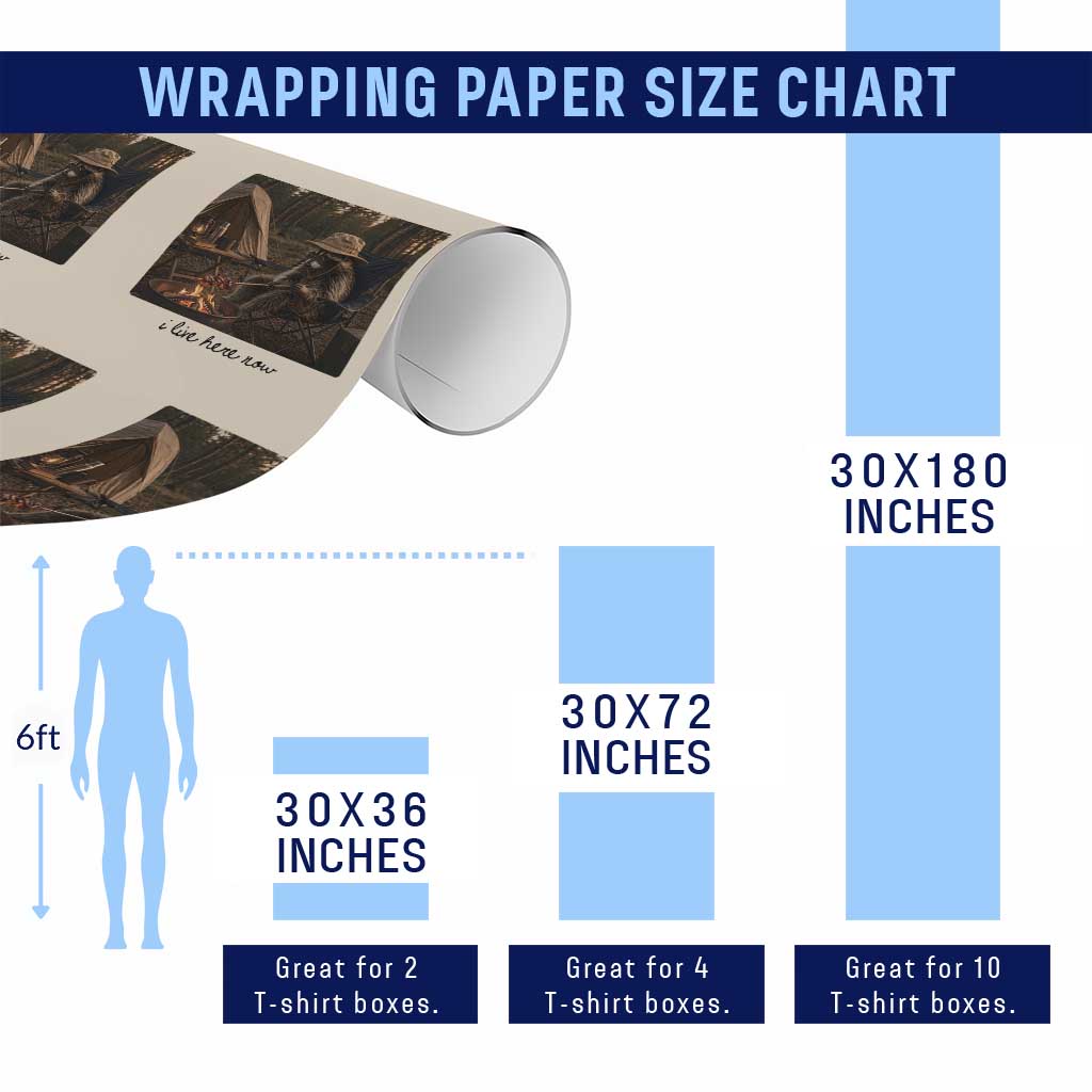 Funny Camping Raccoon Wrapping Paper Roll I Live Here Now Outdoor Lover