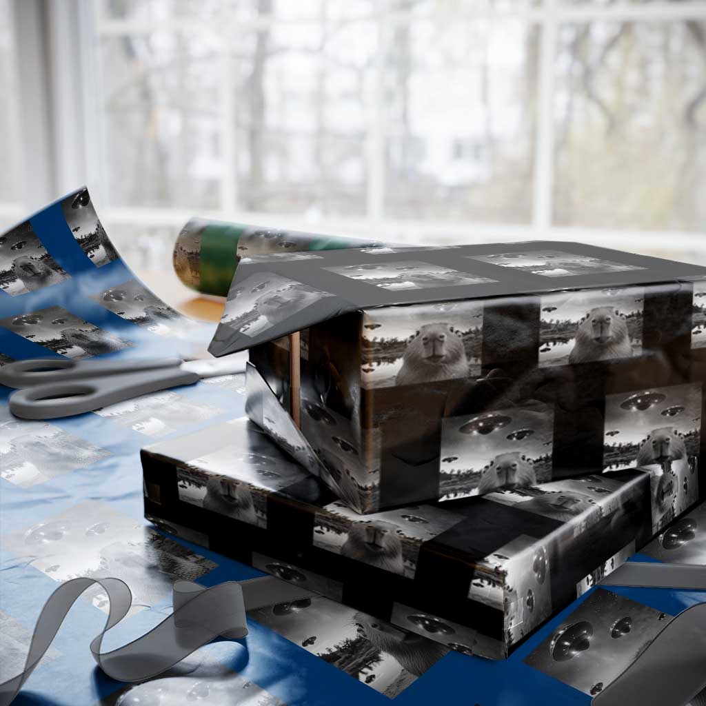 Funny Capybara Wrapping Paper Roll Selfie With UFOs Capy Meme Graphic