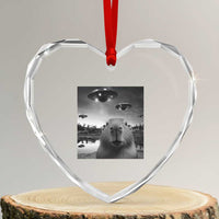 Funny Capybara Heart Crystal Glass Ornament Selfie With UFOs Capy Meme Graphic - Wonder Print Shop