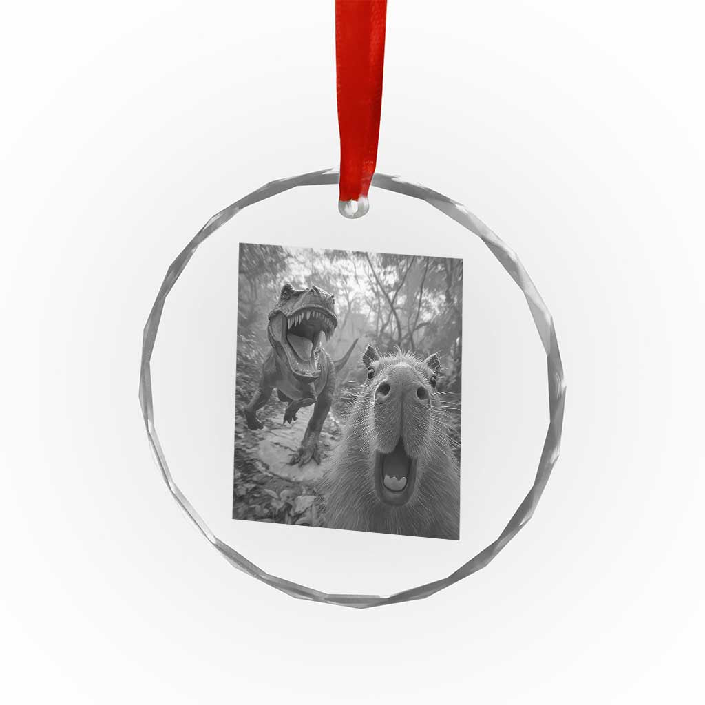 Funny Capybara Selfie With Dinosaur Meme Crystal Glass Ornament Animal Humor Gift TS12